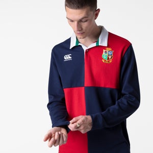 Mens British & Irish Lions Harlequin Long Sleeved Cotton Jersey Blue
