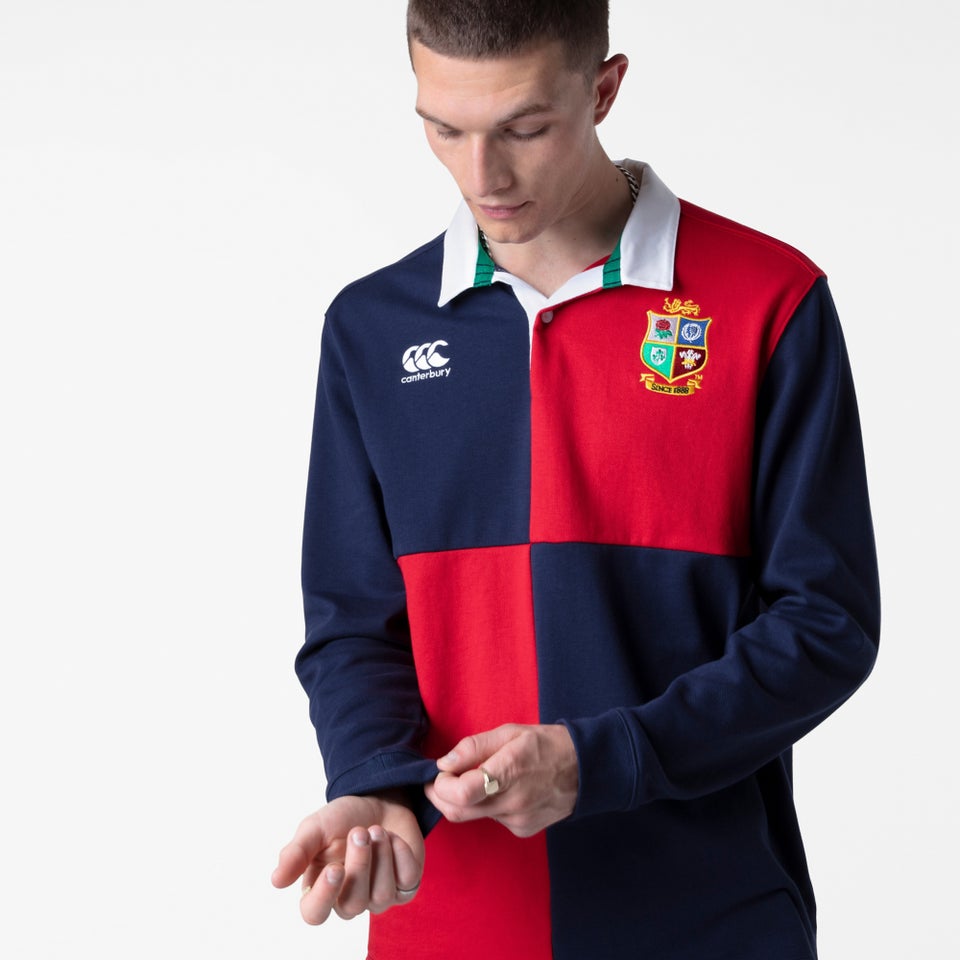 Mens British & Irish Lions Harlequin Long Sleeved Cotton Jersey Blue
