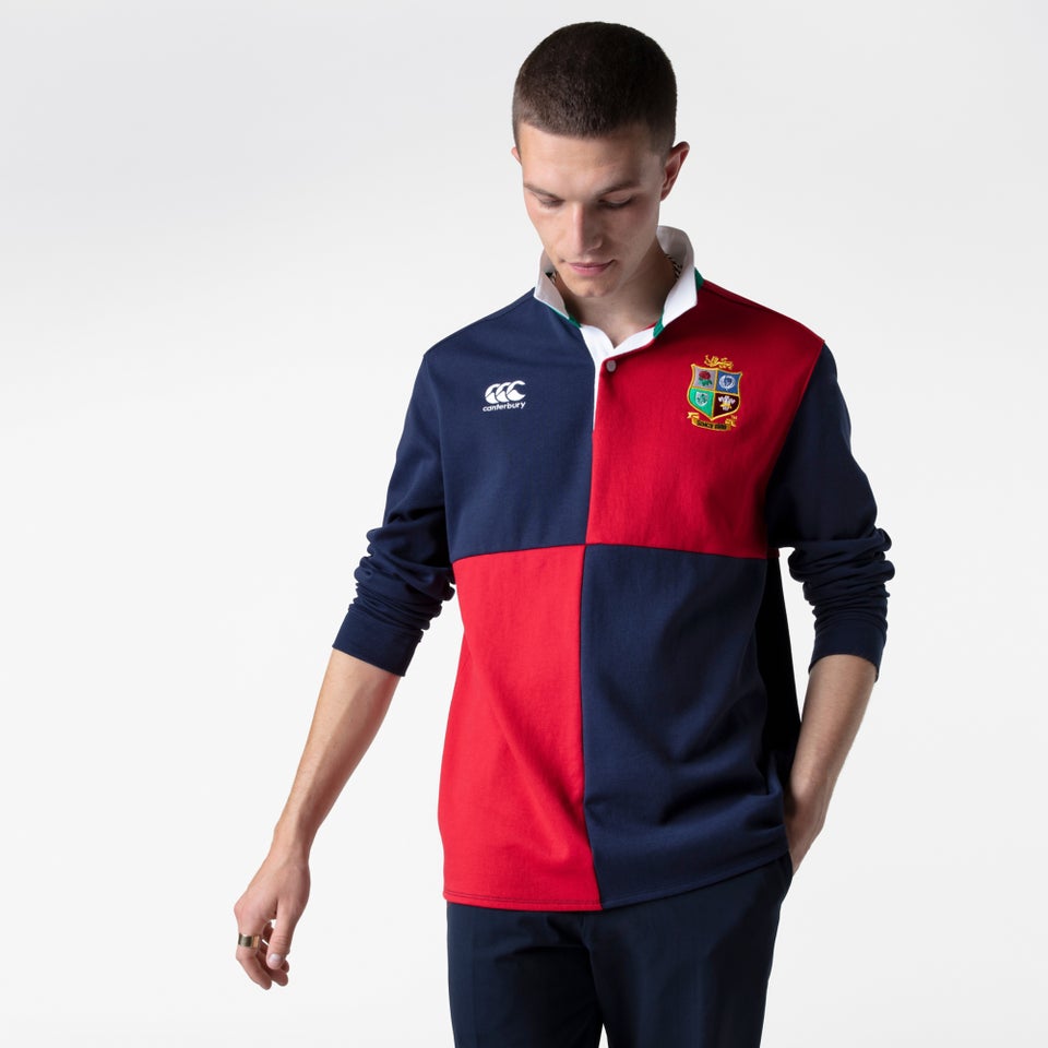 Mens British & Irish Lions Harlequin Long Sleeved Cotton Jersey Blue