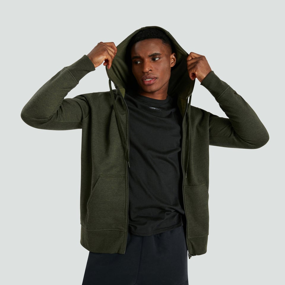 Mens Zip Thru Fleece Hoody Green