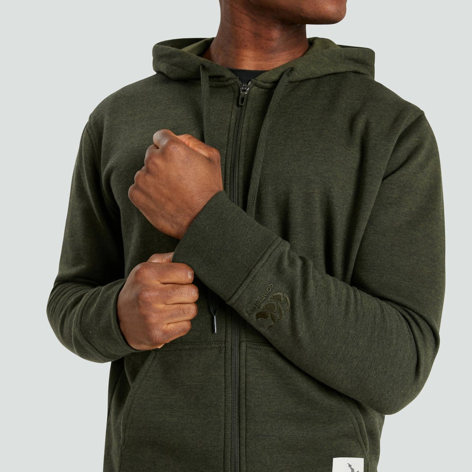 Mens Zip Thru Fleece Hoody Green