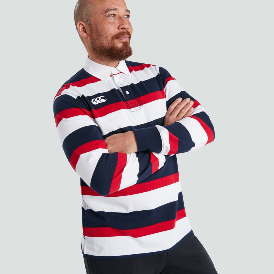 Mens Long Sleeved Retro Striped Jersey Red