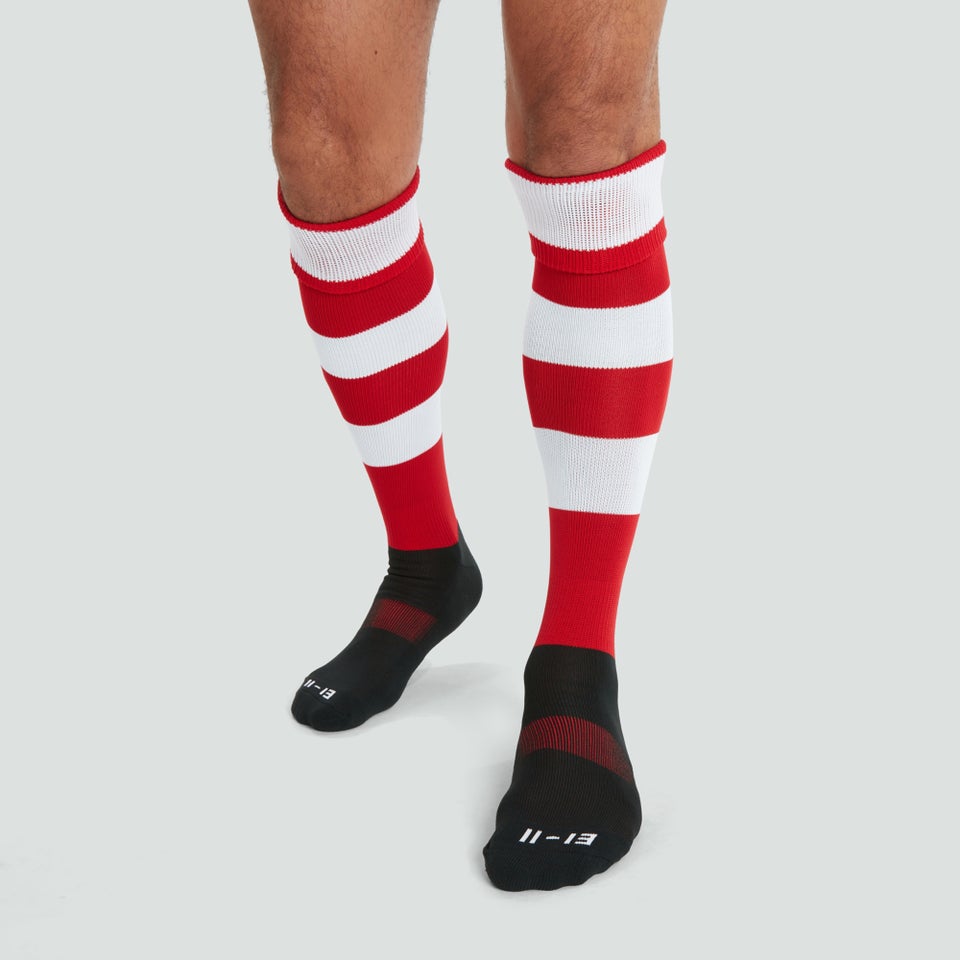 Adult Unisex Hooped Playing Socks Red/White