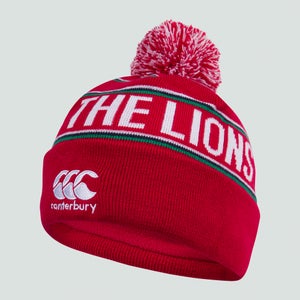 ADULT UNISEX BRITISH & IRISH LIONS FLEECE LINED BOBBLE HAT RED - ONE SIZE