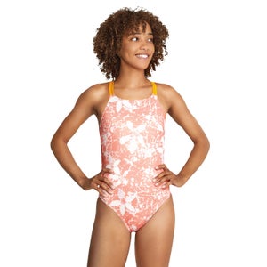 Women's Printed Double Strap One Piece Pink