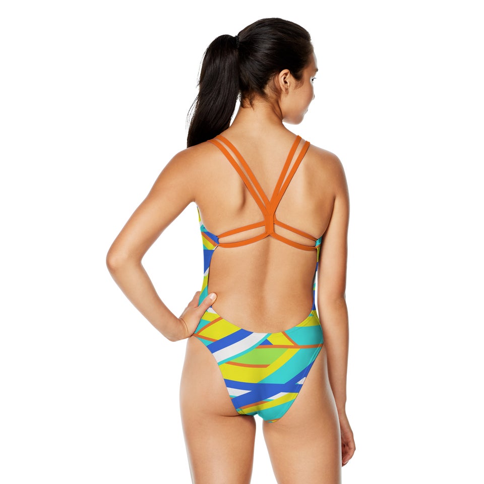 Women's Printed Double Strap One Piece Yellow