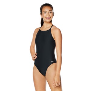 Women's Solid Tie Back One Piece Black