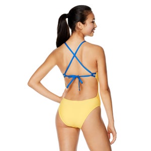 Women's Solid Tie Back One Piece Yellow