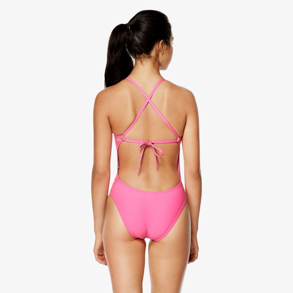 Women's Solid Tie Back One Piece Pink
