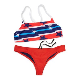 Women's Print Strappy Bikini Top Red