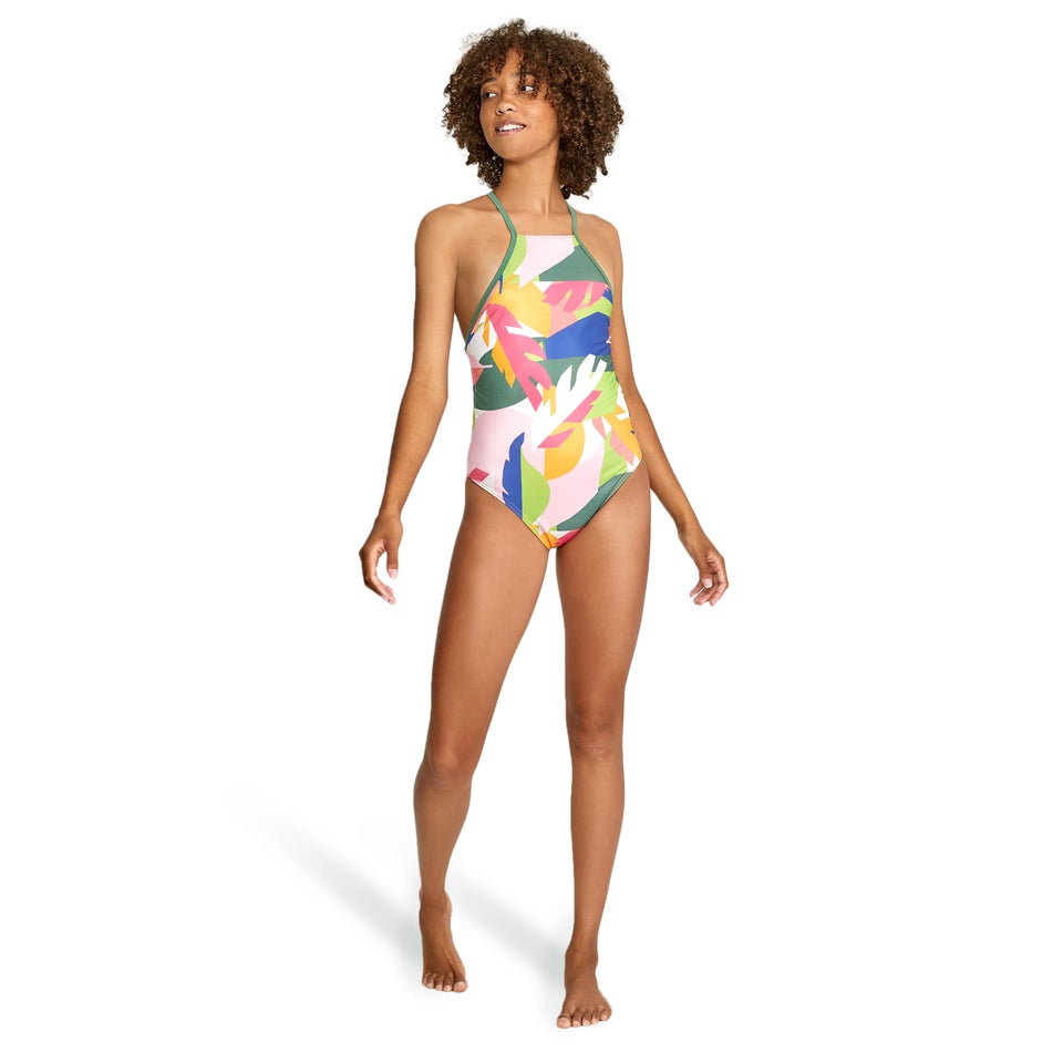 Women's Printed High Neck One Piece Green