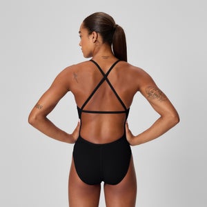 Monopièce à dos croisé couleur unie Endurance+ pour femmes, noir