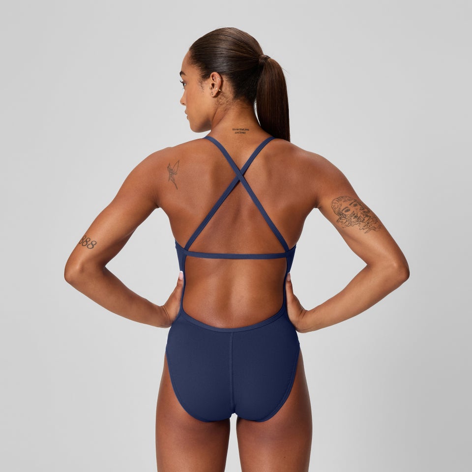 Women's Solid Crossback One Piece Navy