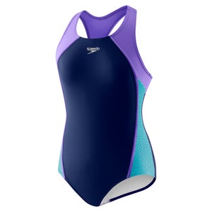 Girls Mesh Thick Strap One Piece Navy/Purple - 7