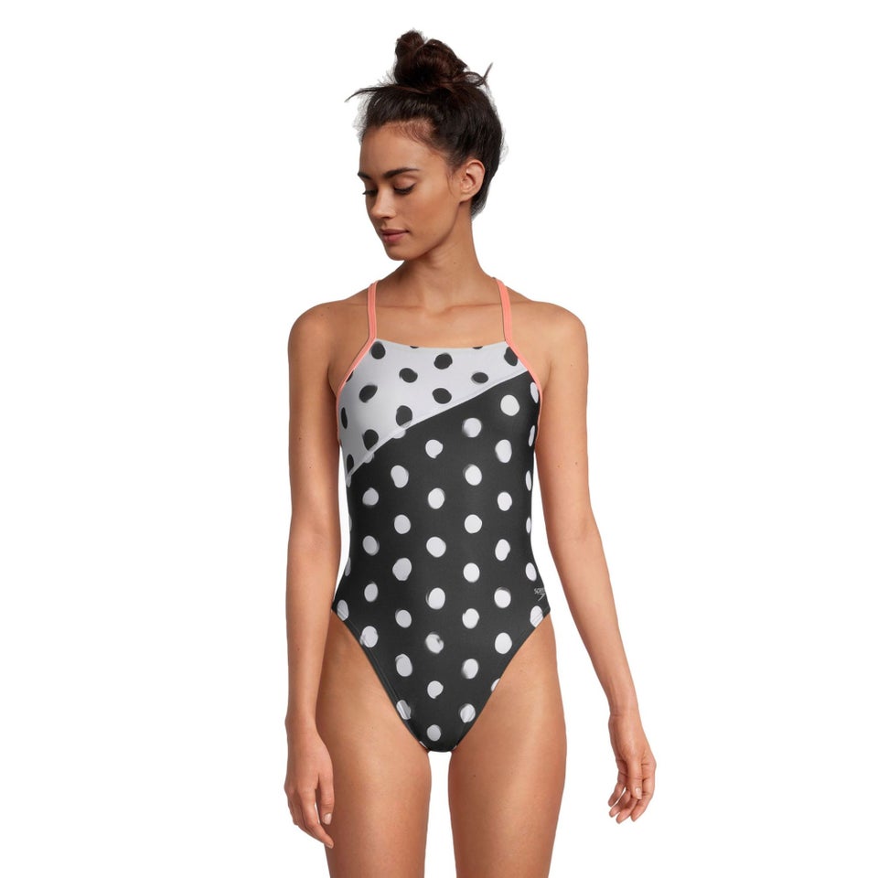 Women's Printed Tie Back One Piece Black