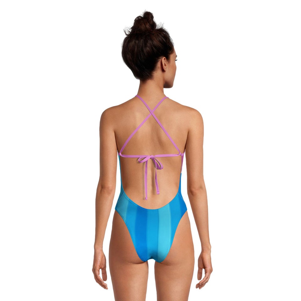 Women's Printed Tie Back One Piece Blue