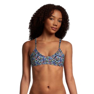 Print Tie Back Bikini Top - Black/Blue |Size L