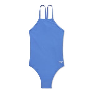 Women's Solid High Neck Tie Back One Piece Blue