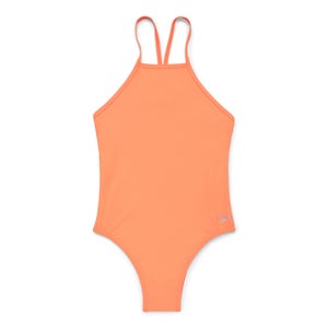 Women's Solid High Neck Tie Back One Piece Orange - 36