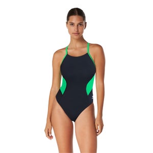 Women's Spark Splice Crossback One Piece Green/Black - 20