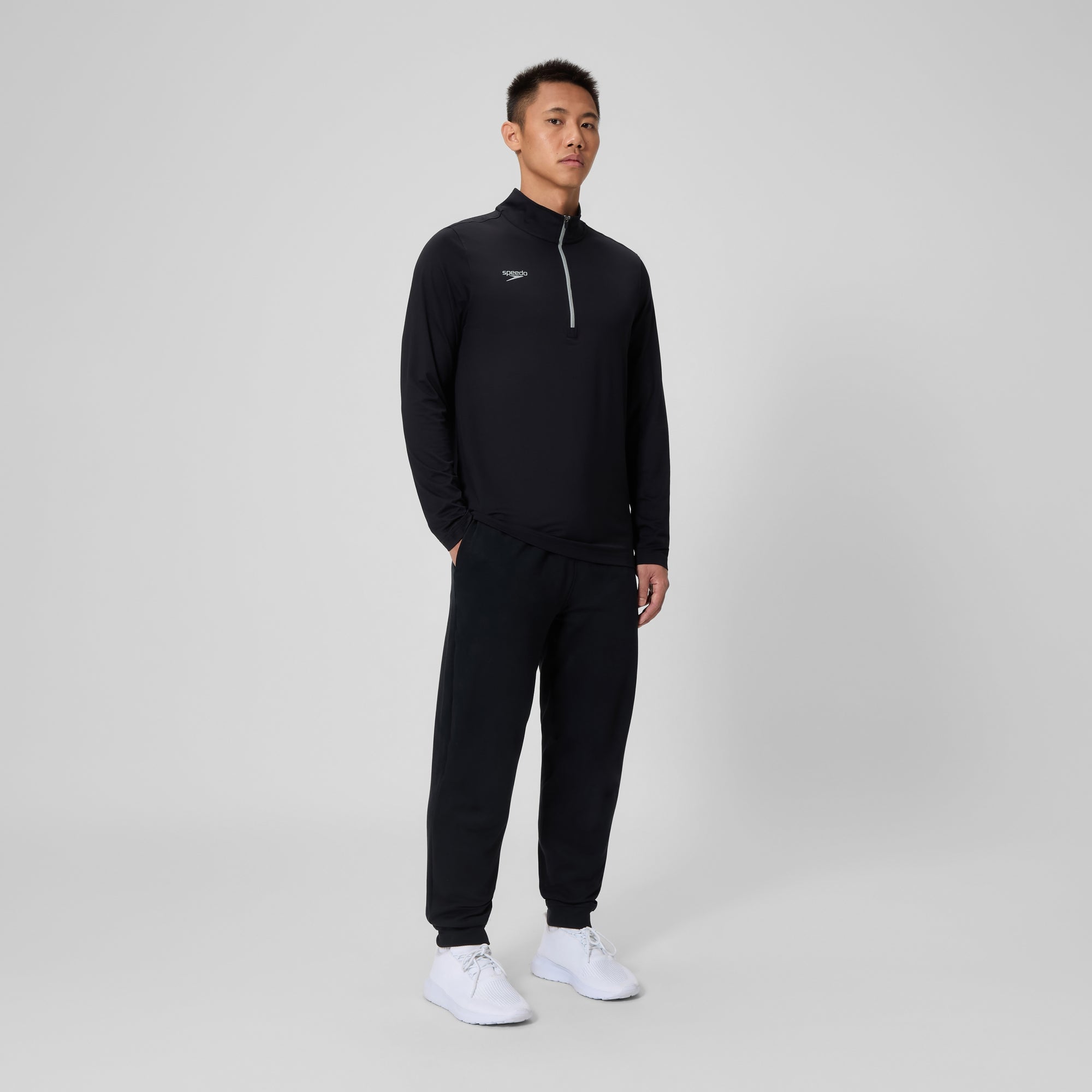 Unisex Long Sleeve Solid Quarter Zip Black