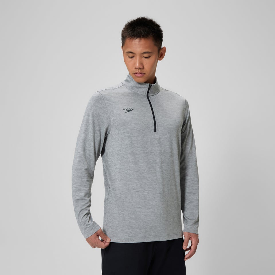 Unisex Long Sleeve Solid Quarter Zip Gray