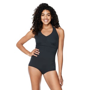 Women's Solid Halter One Piece Black - 6