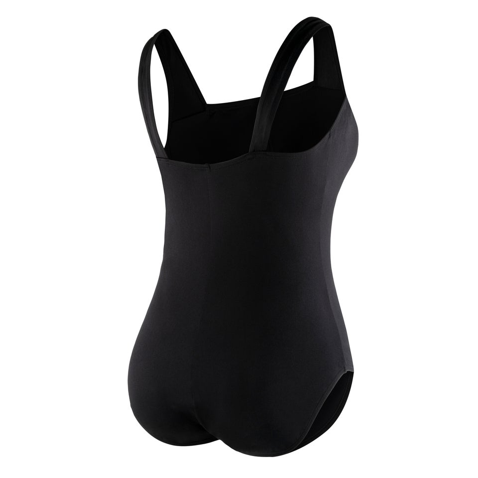Women's Plus Solid Shirred Tank One Piece Black