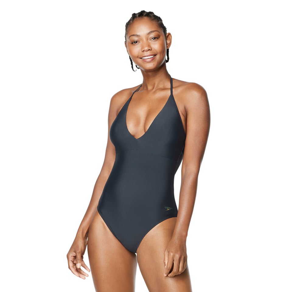 Women's V-Neck Halter One Piece Black
