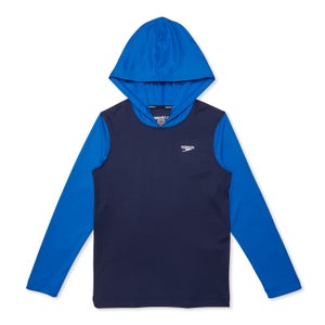 Boy's Hooded long Sleeve Swim Shirt Blue - L