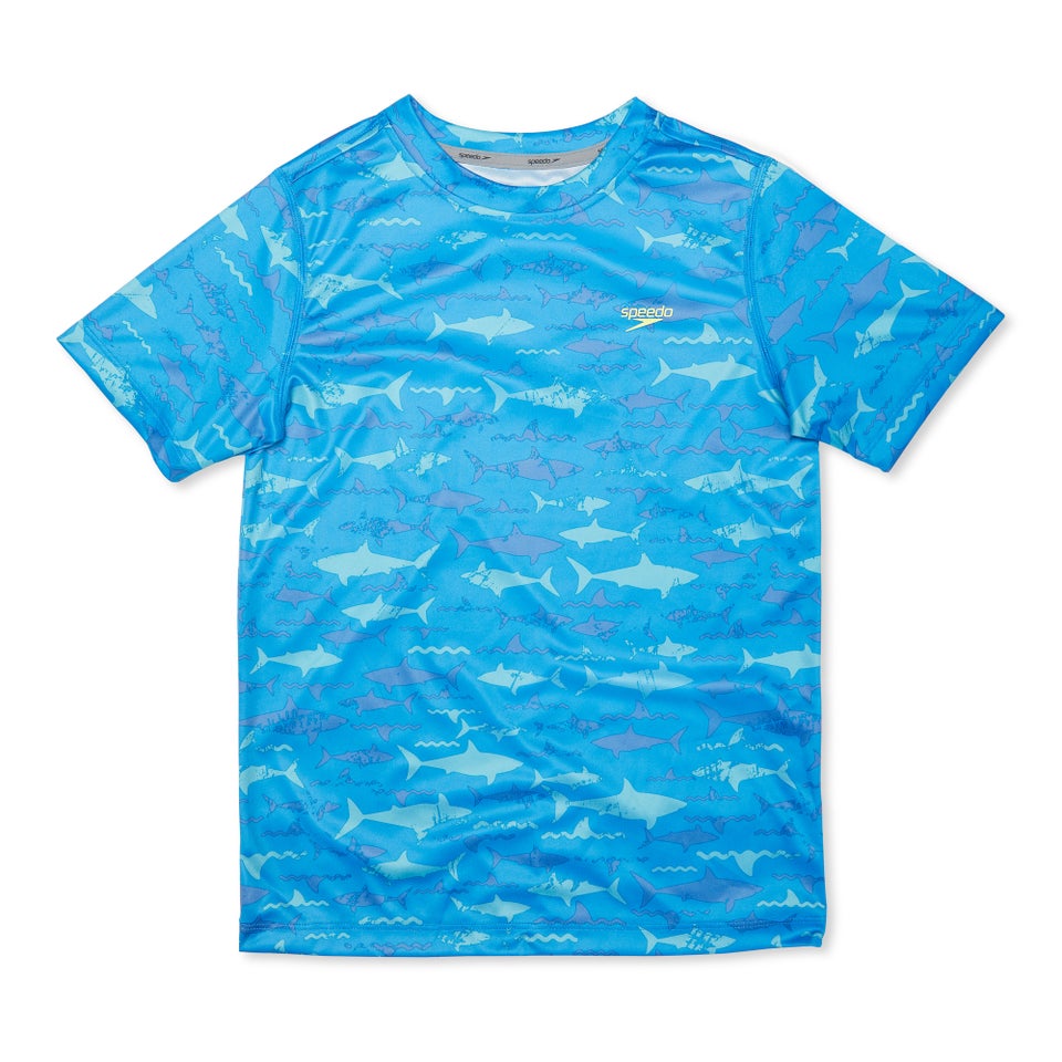 Short Sleeve Printed Shark Swim Shirt