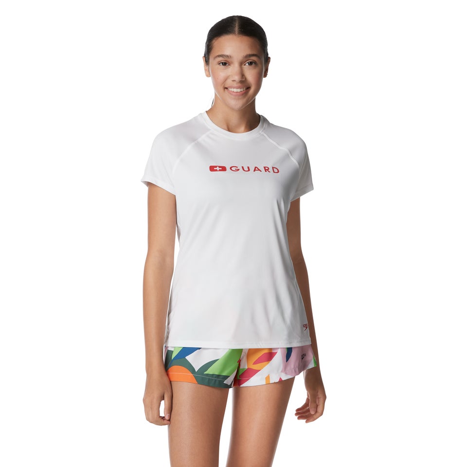 Women's Guard Short Sleeve Solid Swim Tee White