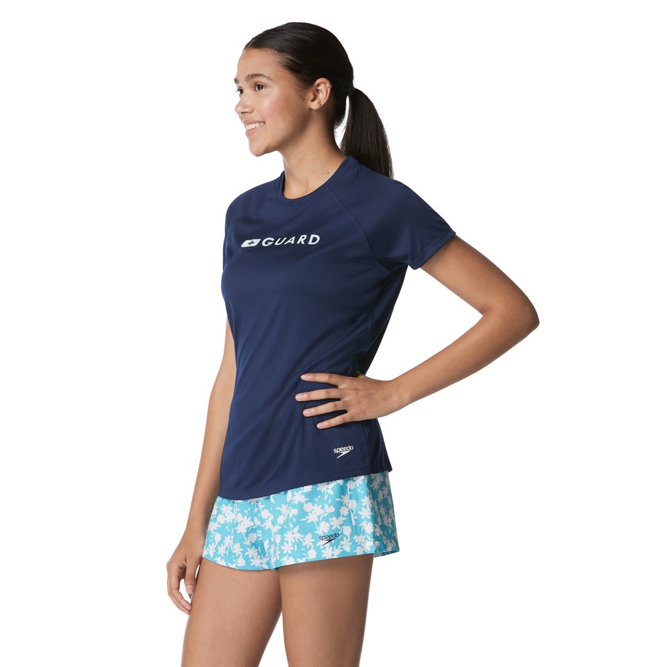 Women's Guard Short Sleeve Solid Swim Tee Purple