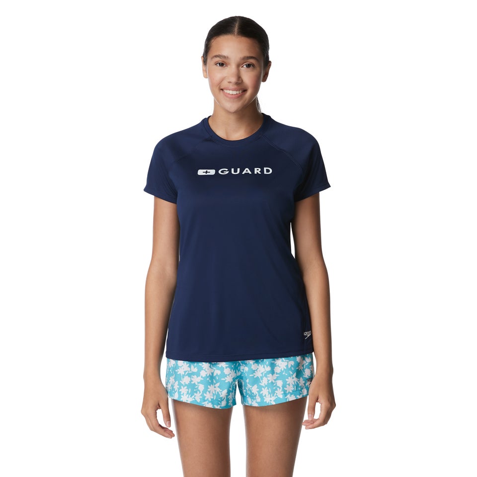 Women's Guard Short Sleeve Solid Swim Tee Purple