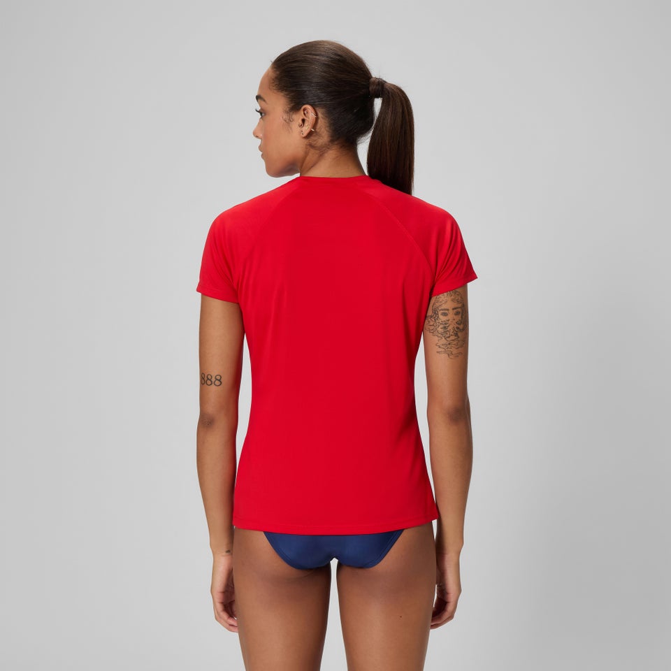 Women's Guard Short Sleeve Solid Swim Tee Red