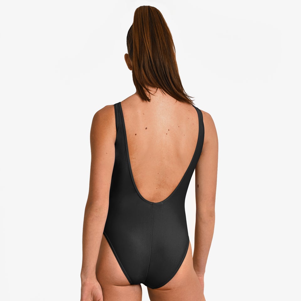 Women's Retro Logo Deep U-Back One Piece Black