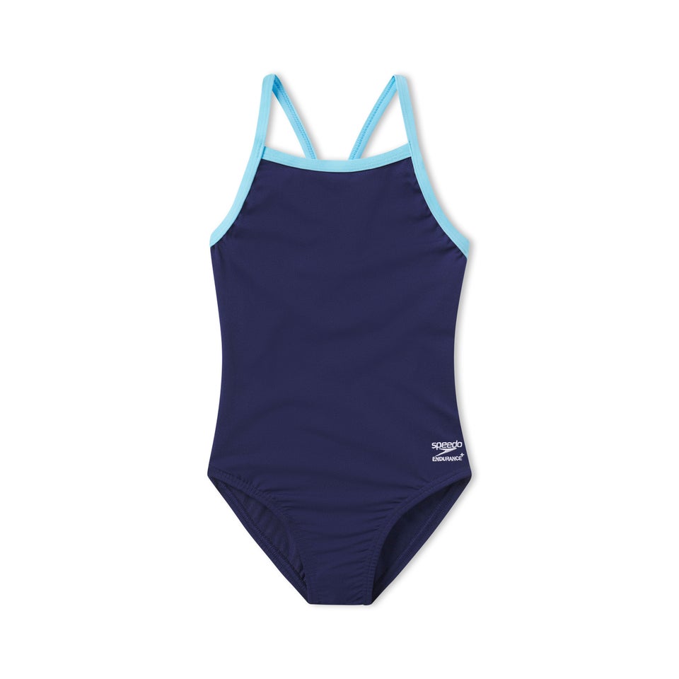 Girls Endurance+ Flyback Youth Training Suit One Piece Navy/Light Blue