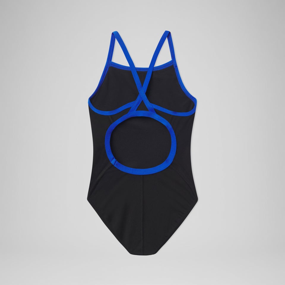 Girl's Endurance+ Solid Flyback Training One Piece Black/Blue