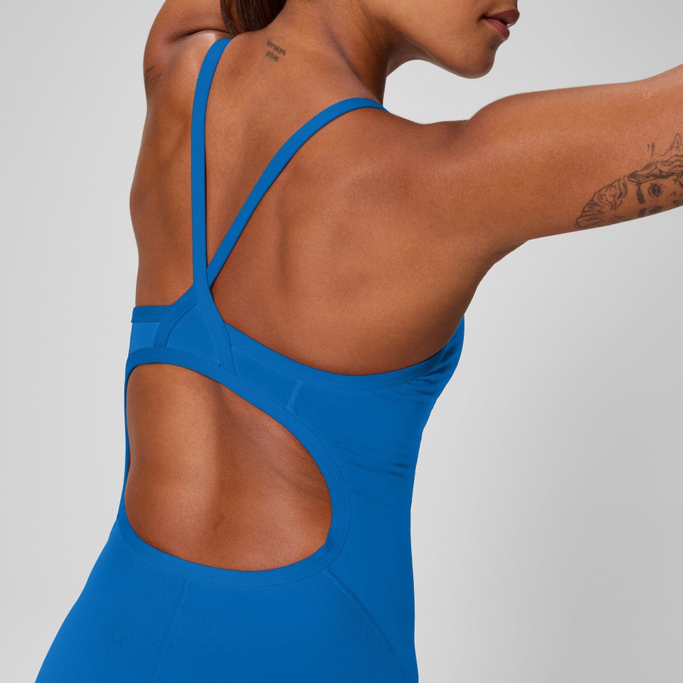 Maillot d’entraînement une pièce couleur unie Flyback Endurance+ pour femmes, bleu