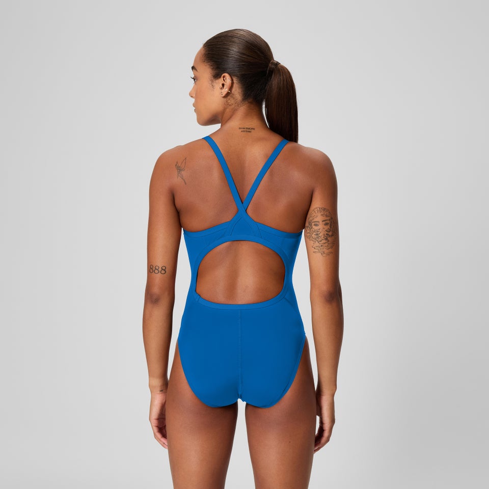 Maillot d’entraînement une pièce couleur unie Flyback Endurance+ pour femmes, bleu