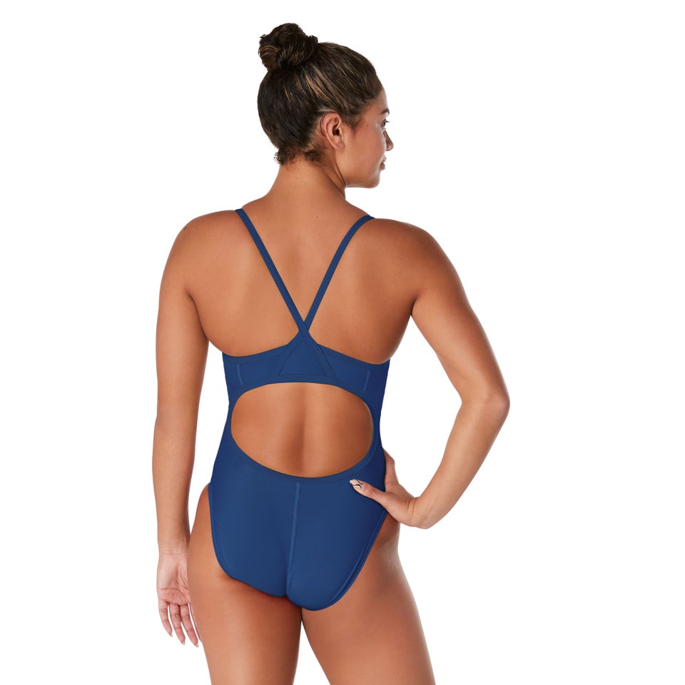 Maillot d’entraînement une pièce couleur unie Flyback Endurance+ pour femmes, bleu