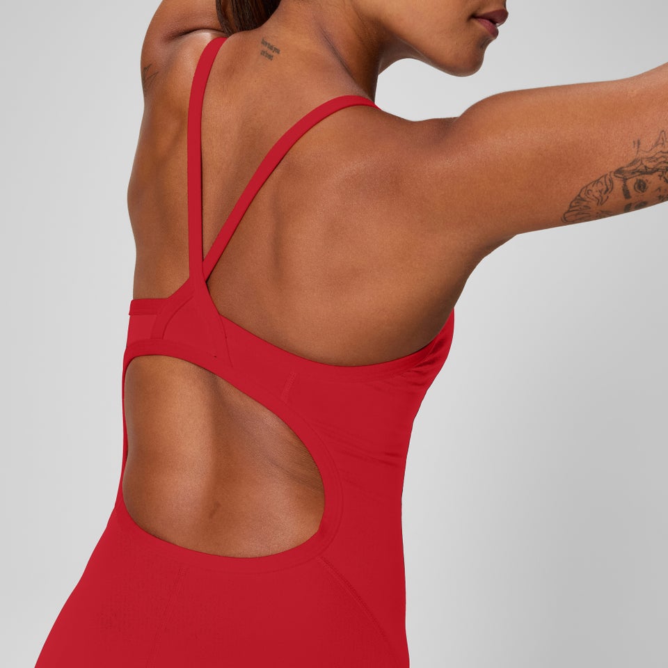 Maillot d’entraînement une pièce couleur unie Flyback Endurance+ pour femmes, rouge