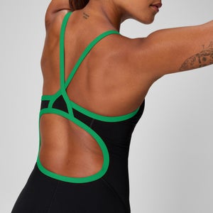 Women's Solid Flyback Training One Piece Black/Green