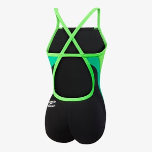Women's Launch Splice Cross Back One Piece - Speedo Endurance+ Green/Black