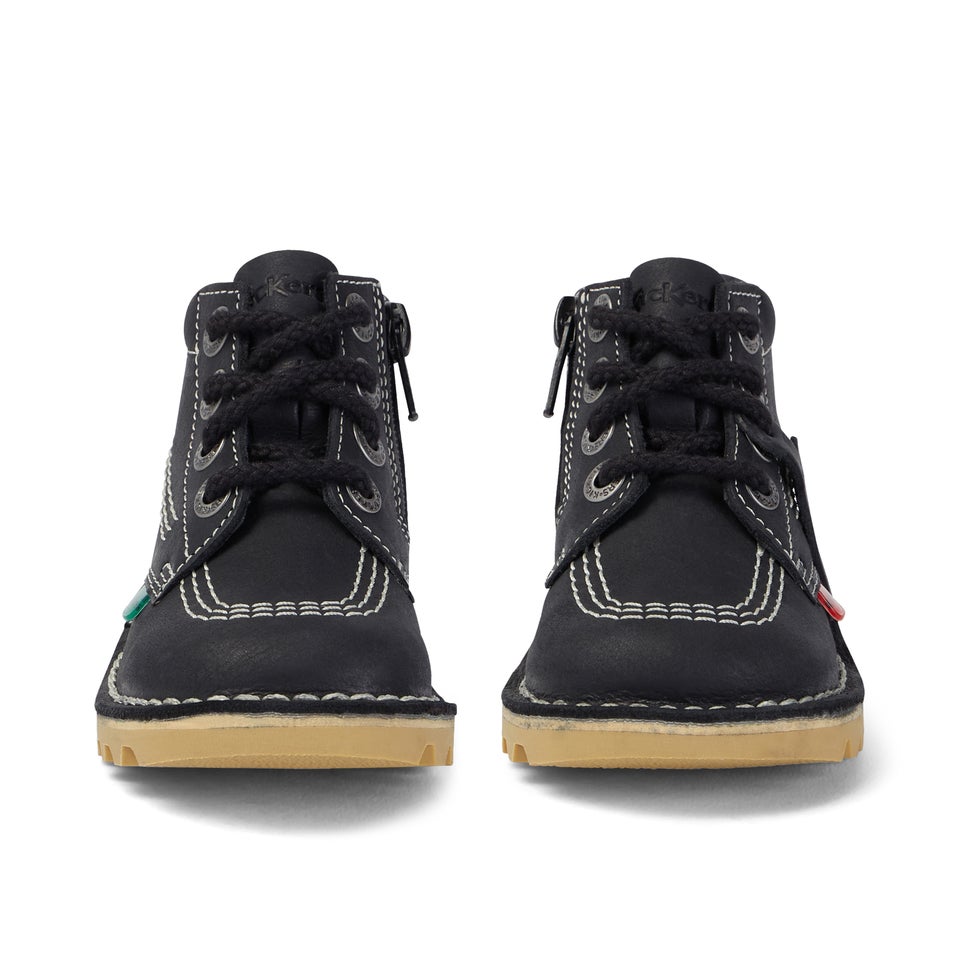 Junior Unisex Kick Hi Zip Leather Black/White