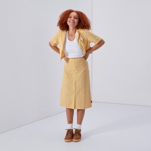 Women's Check Midi Skirt Yellow - XS