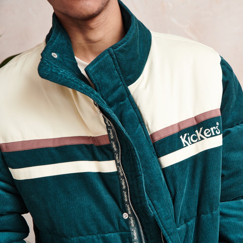 Men's Puffer Jacket with Chest Stripes Green