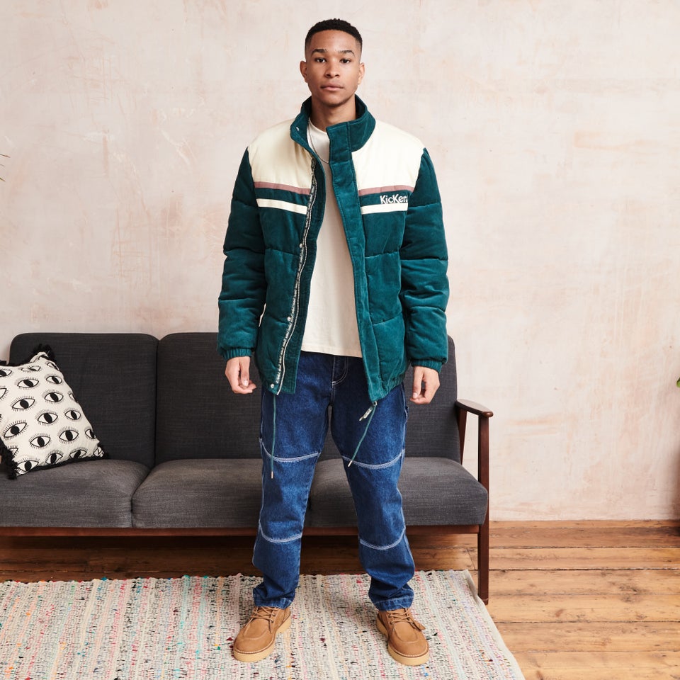 Men's Puffer Jacket with Chest Stripes Green