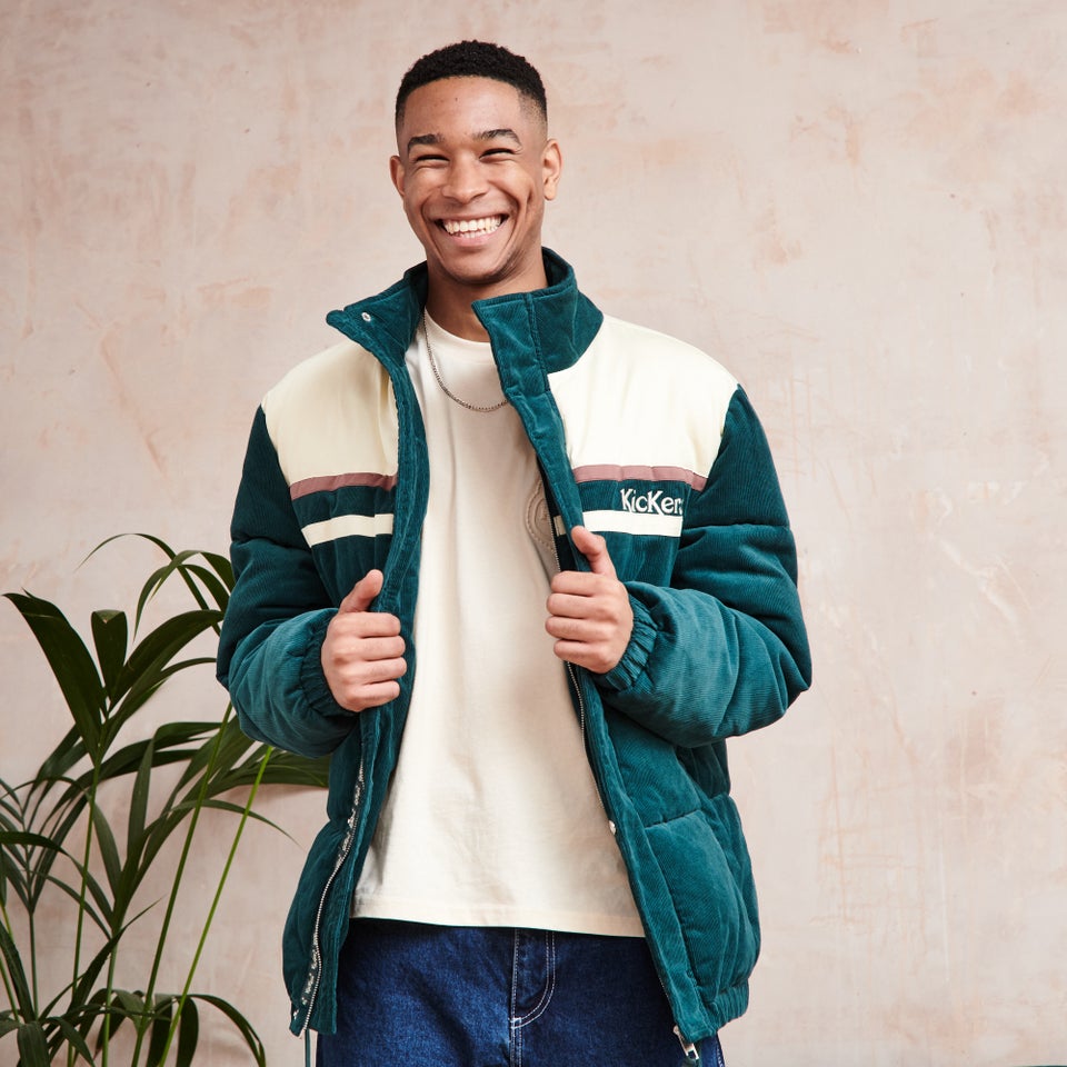 Men's Puffer Jacket with Chest Stripes Green