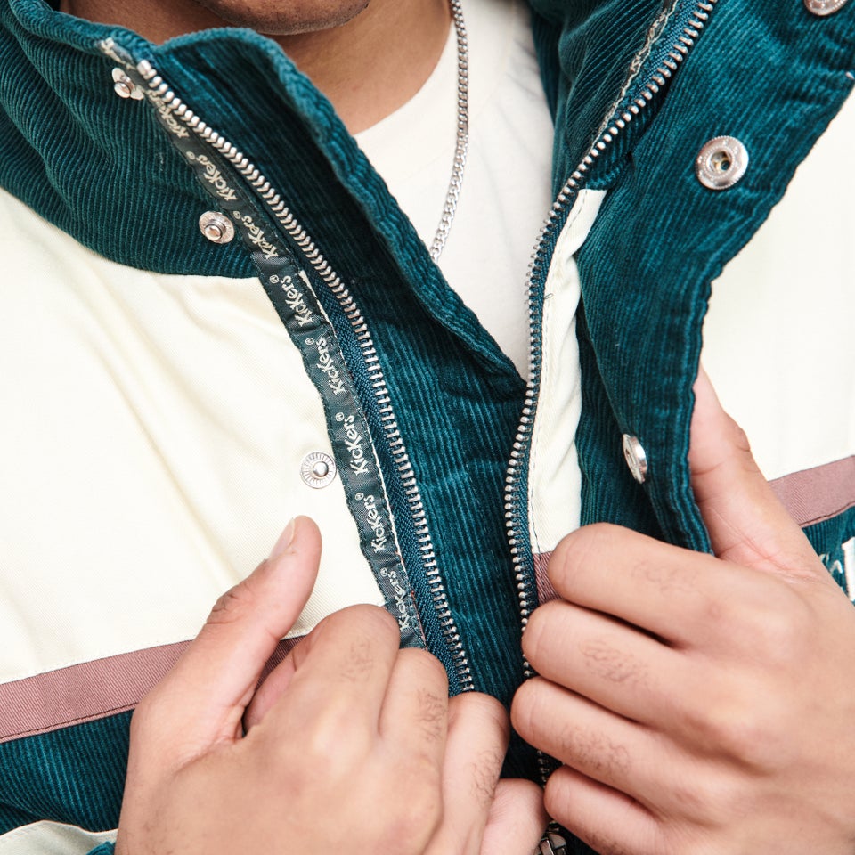 Men's Puffer Jacket with Chest Stripes Green